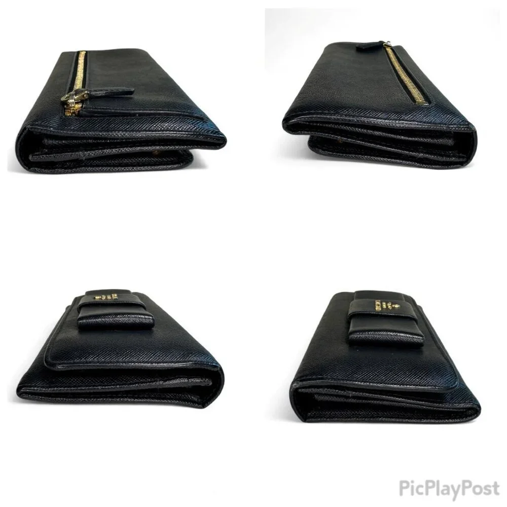 Prada Women's Long Saffiano Black Leather Bifold Ribbon Wallet - Picture 9 of 16
